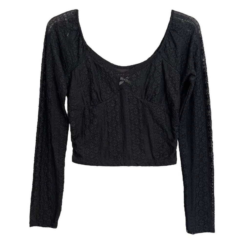 Aeropostale Babydoll Lace Crop Top Small Black Dark Romantic Coquette Grunge Y2K